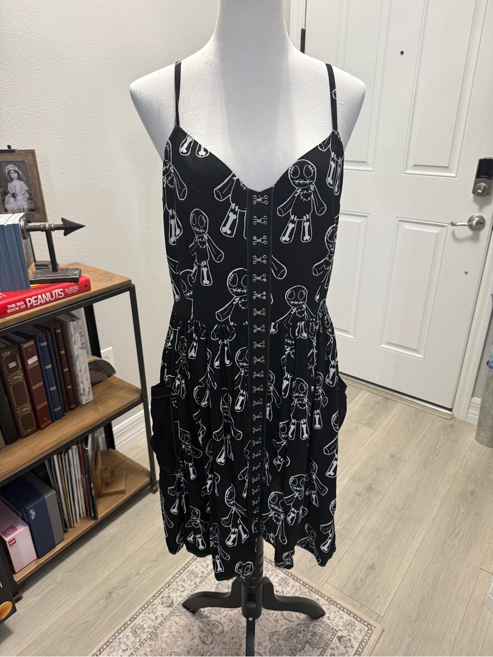 Hell Bunny Black Printed Spaghetti Strap Midi Dress